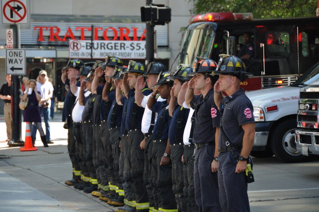 September 11, 2011 Firefighters salute to remember their fallen comrades